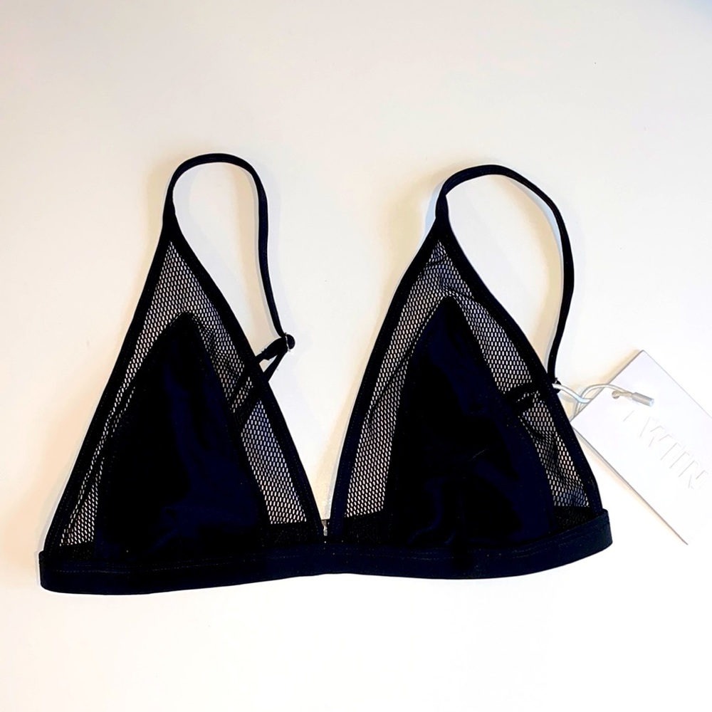 NWT TWIIN Black Mesh Traingle Swim Bikini Top XS